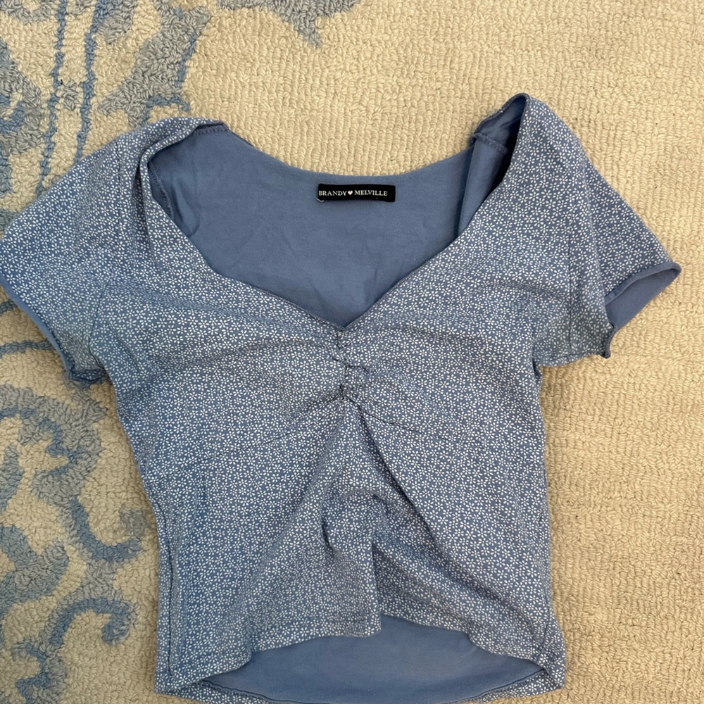 Brandy Melville cropped blue floral tee